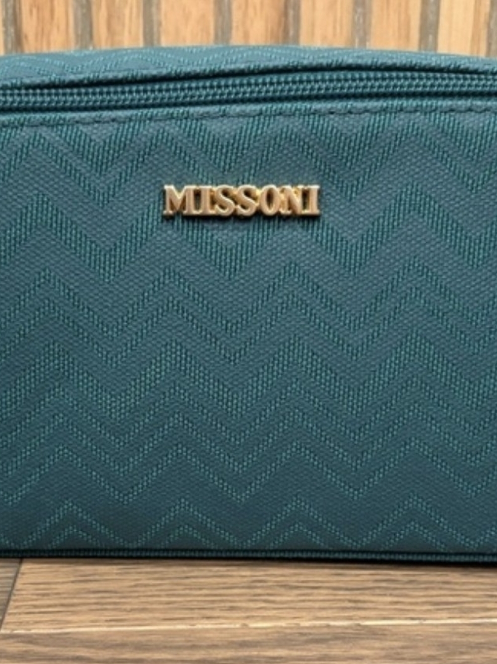 Missoni Teal Chevron Cosmetic Bag with Gold Logo